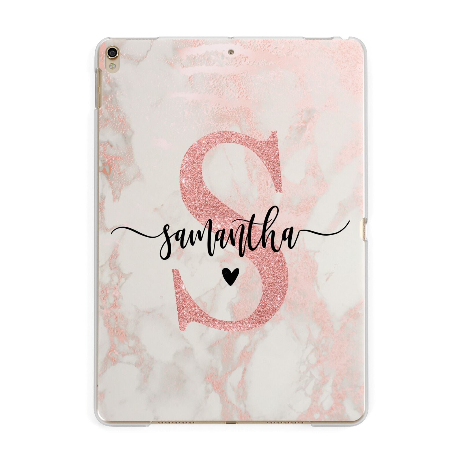 Pink Marble Glitter Monogram Personalised Name Apple iPad Gold Case