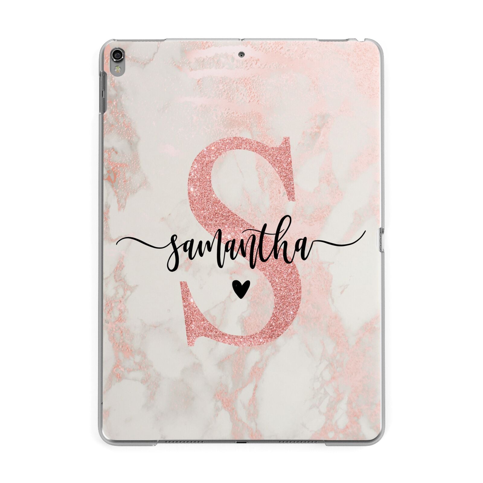 Pink Marble Glitter Monogram Personalised Name Apple iPad Grey Case
