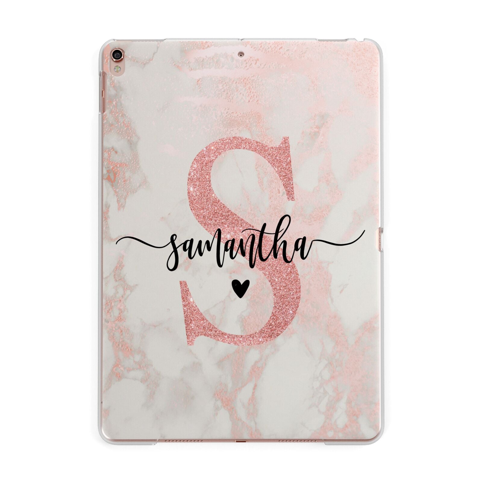 Pink Marble Glitter Monogram Personalised Name Apple iPad Rose Gold Case