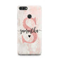 Pink Marble Glitter Monogram Personalised Name Huawei Y9 2018