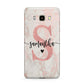 Pink Marble Glitter Monogram Personalised Name Samsung Galaxy J7 2016 Case on gold phone