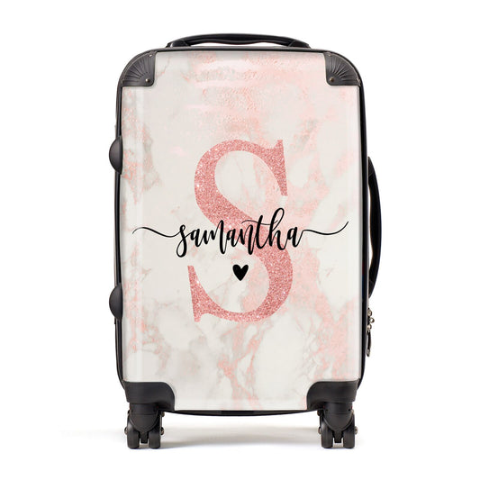 Pink Marble Glitter Monogram Personalised Name Suitcase