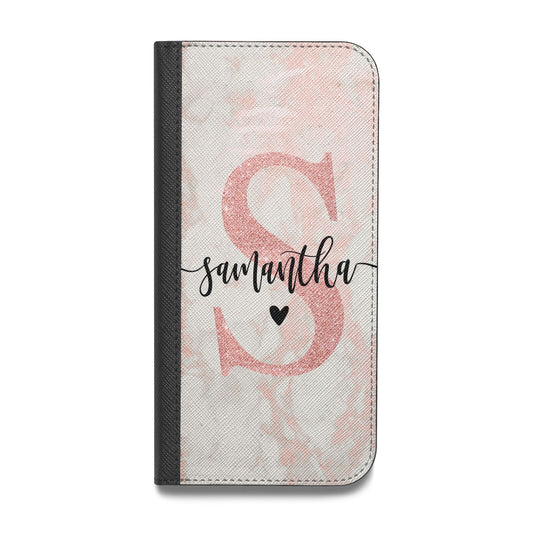 Pink Marble Glitter Monogram Personalised Name Vegan Leather Flip Samsung Case