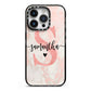 Pink Marble Glitter Monogram Personalised Name iPhone 14 Pro Black Impact Case on Silver phone