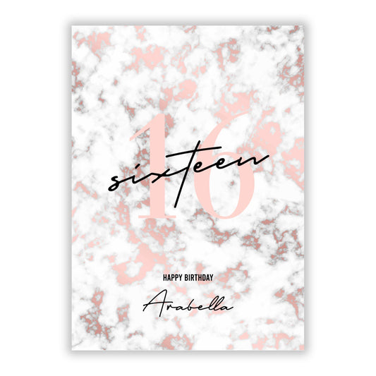 Pink Marble Name Birthday A5 Flat Greetings Card