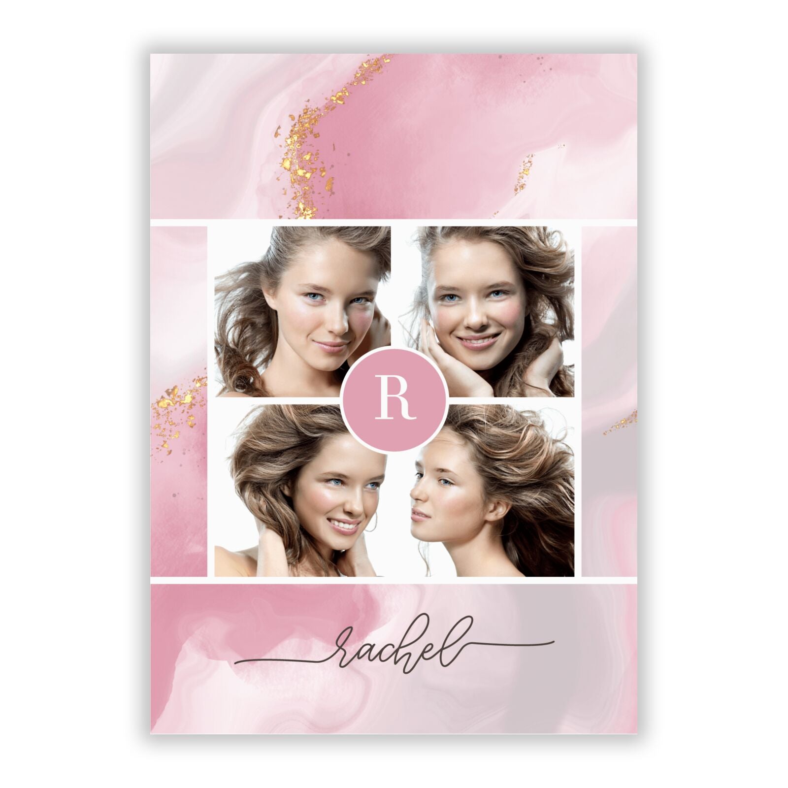 Pink Marble Personalised Photo A5 Flat Greetings Card
