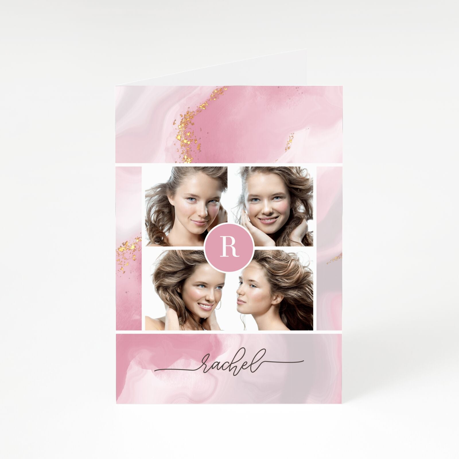 Pink Marble Personalised Photo A5 Greetings Card