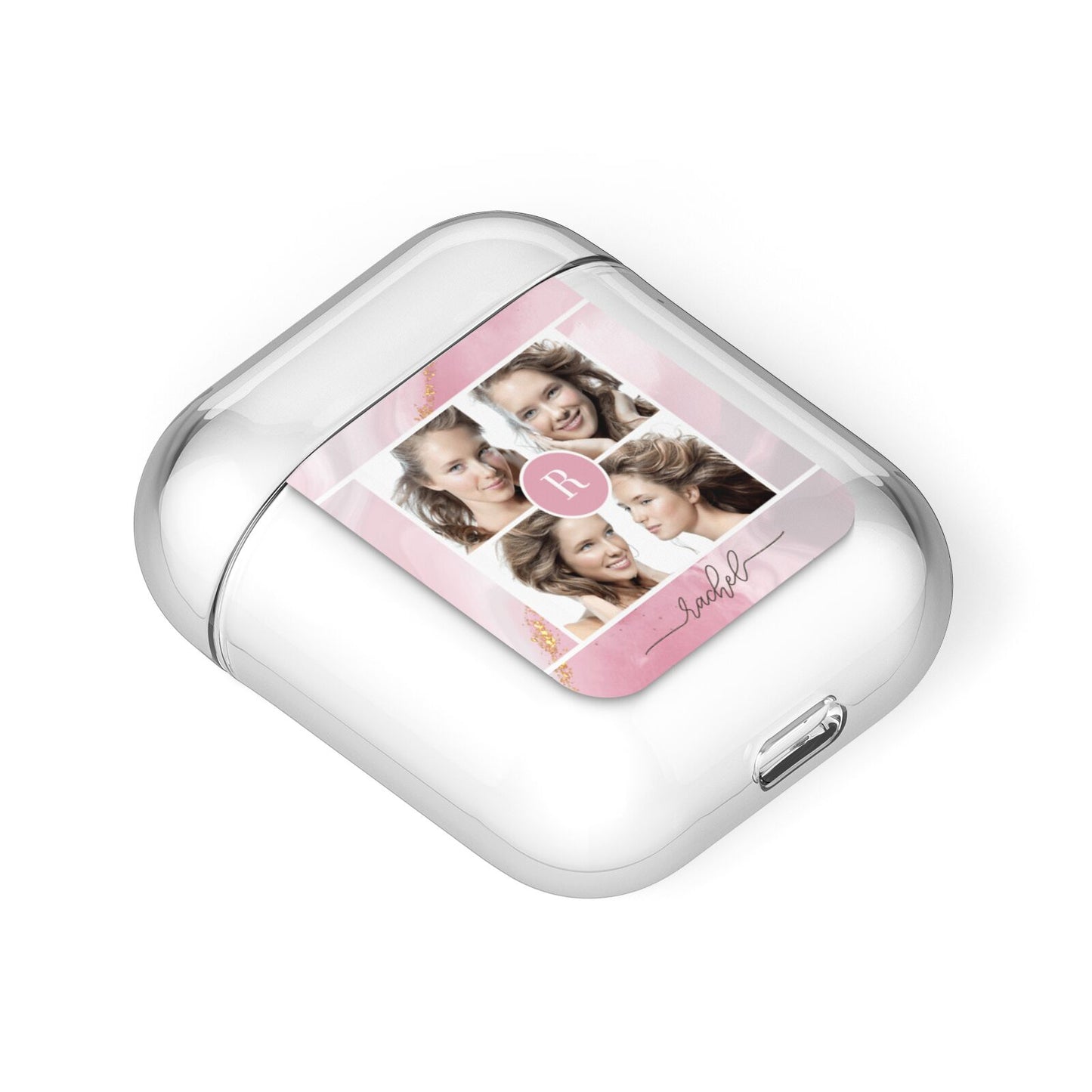 Pink Marble Personalised Photo AirPods Case Laid Flat
