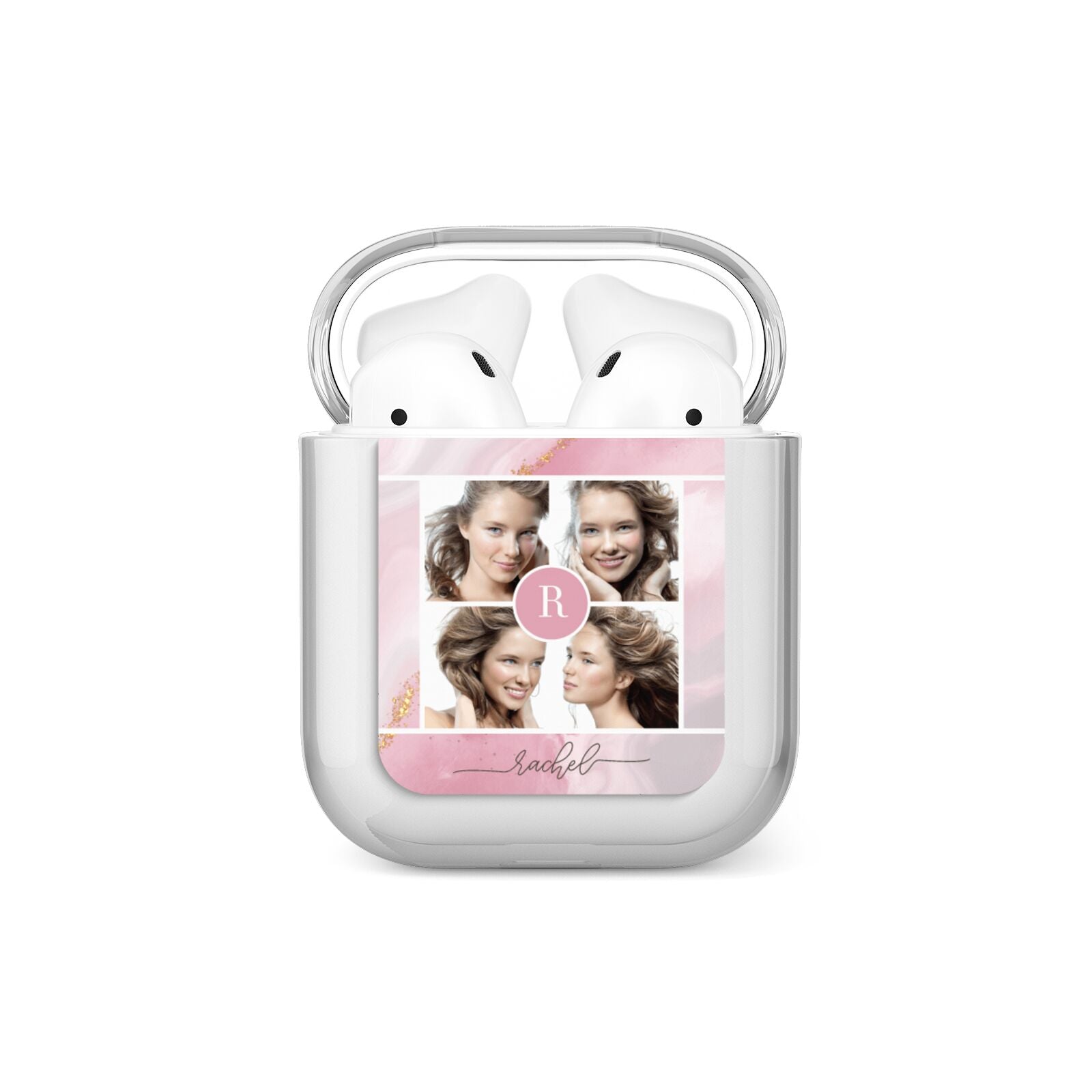 Pink Marble Personalised Photo AirPods Case