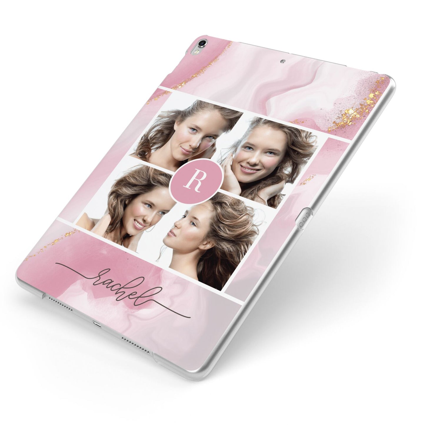 Pink Marble Personalised Photo Apple iPad Case on Silver iPad Side View