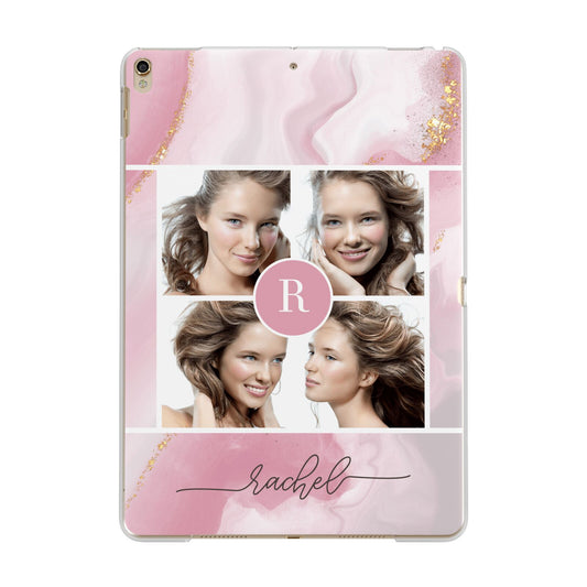 Pink Marble Personalised Photo Apple iPad Gold Case