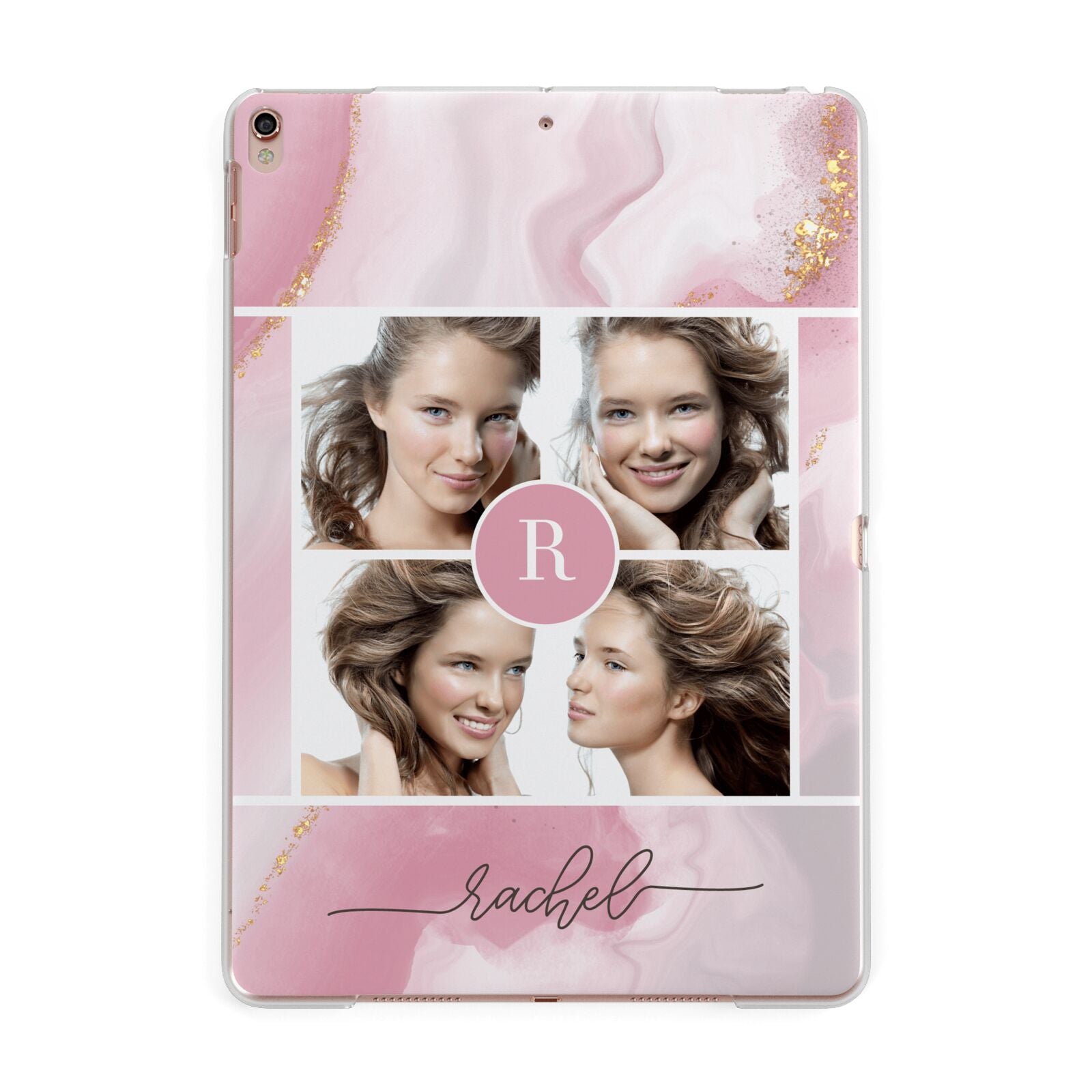 Pink Marble Personalised Photo Apple iPad Rose Gold Case