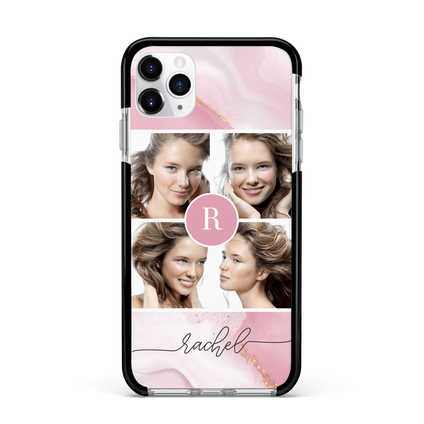Pink Marble Personalised Photo Apple iPhone 11 Pro Max in Silver with Black Impact Case