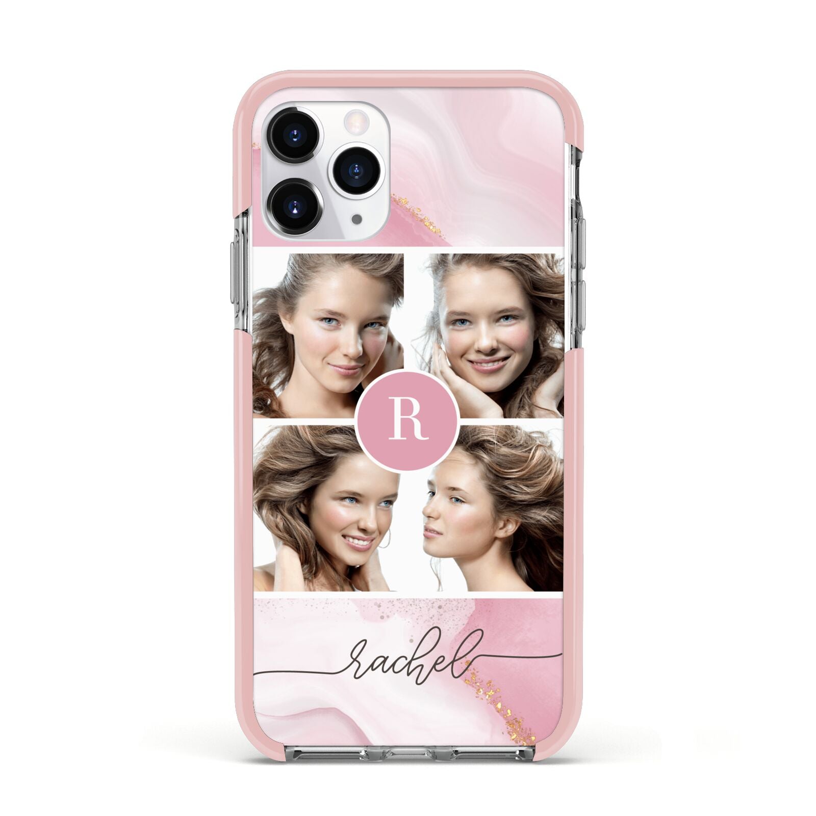 Pink Marble Personalised Photo Apple iPhone 11 Pro in Silver with Pink Impact Case