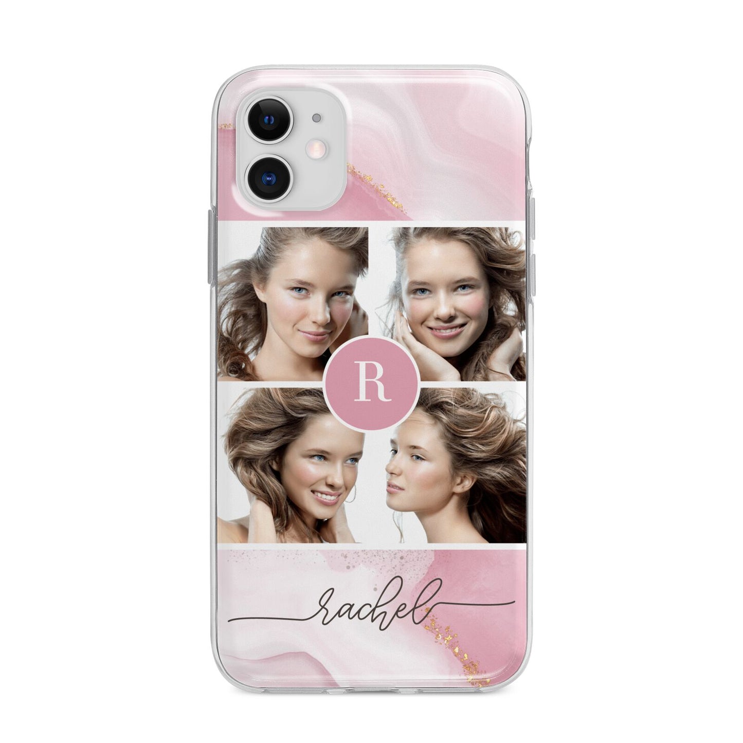 Pink Marble Personalised Photo Apple iPhone 11 in White with Bumper Case