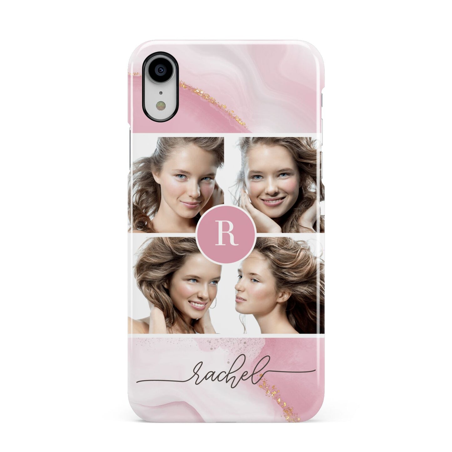 Pink Marble Personalised Photo Apple iPhone XR White 3D Snap Case
