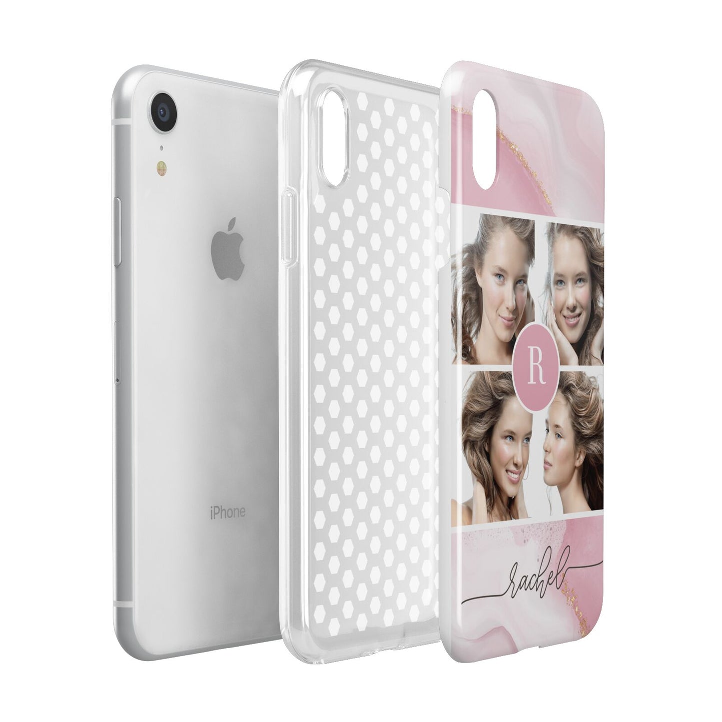 Pink Marble Personalised Photo Apple iPhone XR White 3D Tough Case Expanded view