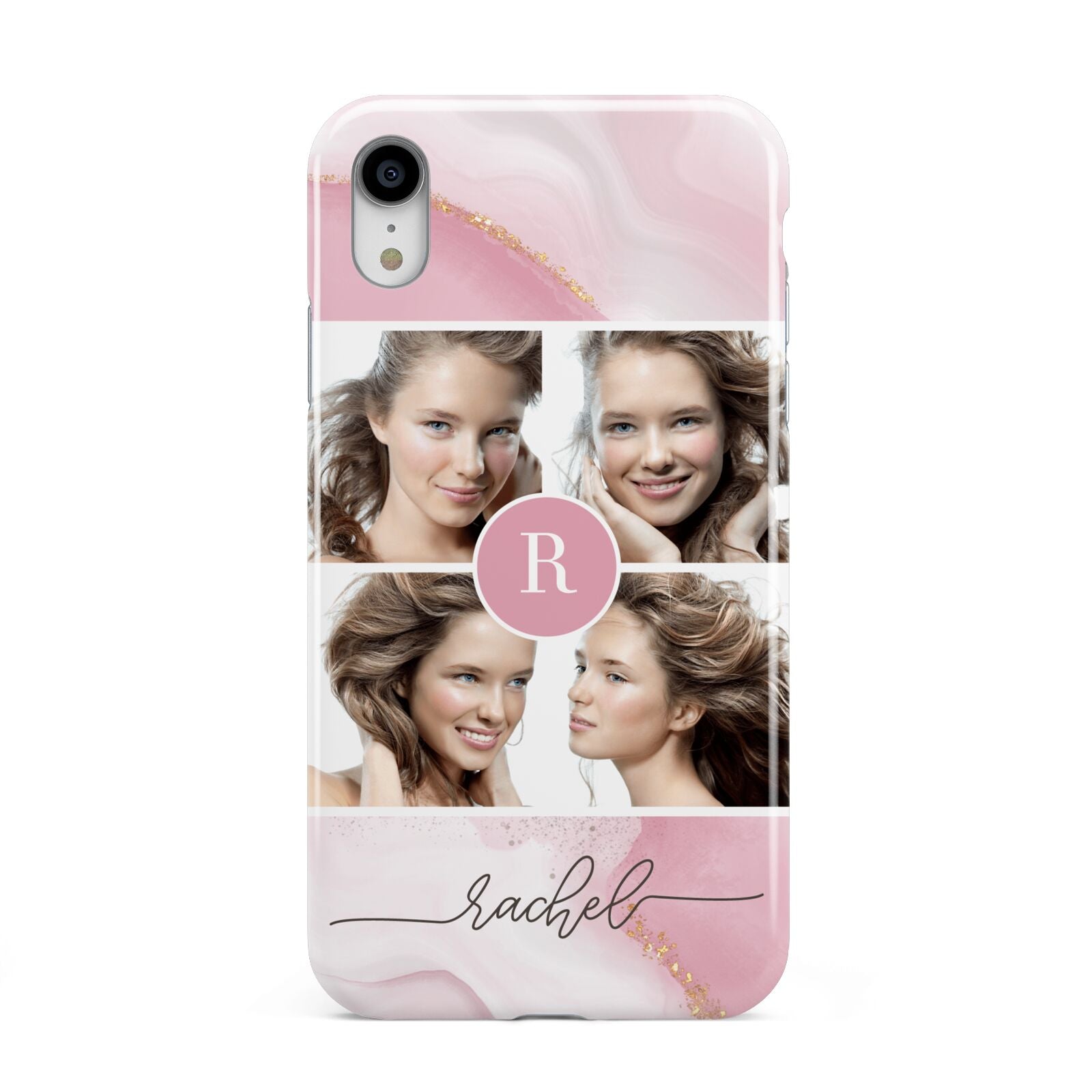 Pink Marble Personalised Photo Apple iPhone XR White 3D Tough Case