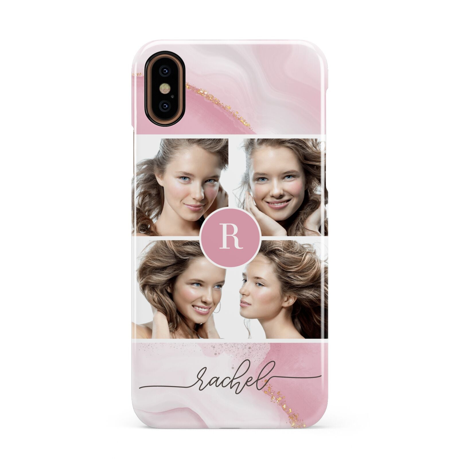 Pink Marble Personalised Photo Apple iPhone XS 3D Snap Case