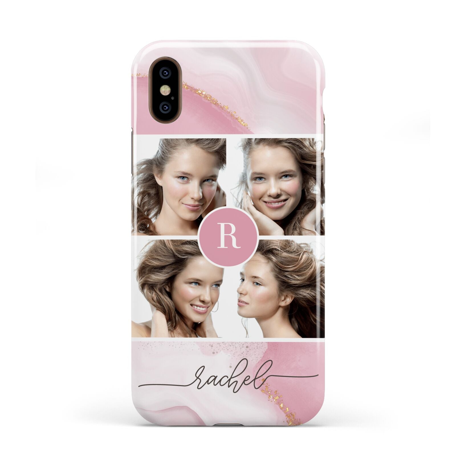 Pink Marble Personalised Photo Apple iPhone XS 3D Tough