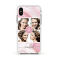Pink Marble Personalised Photo Apple iPhone Xs Impact Case White Edge on Silver Phone