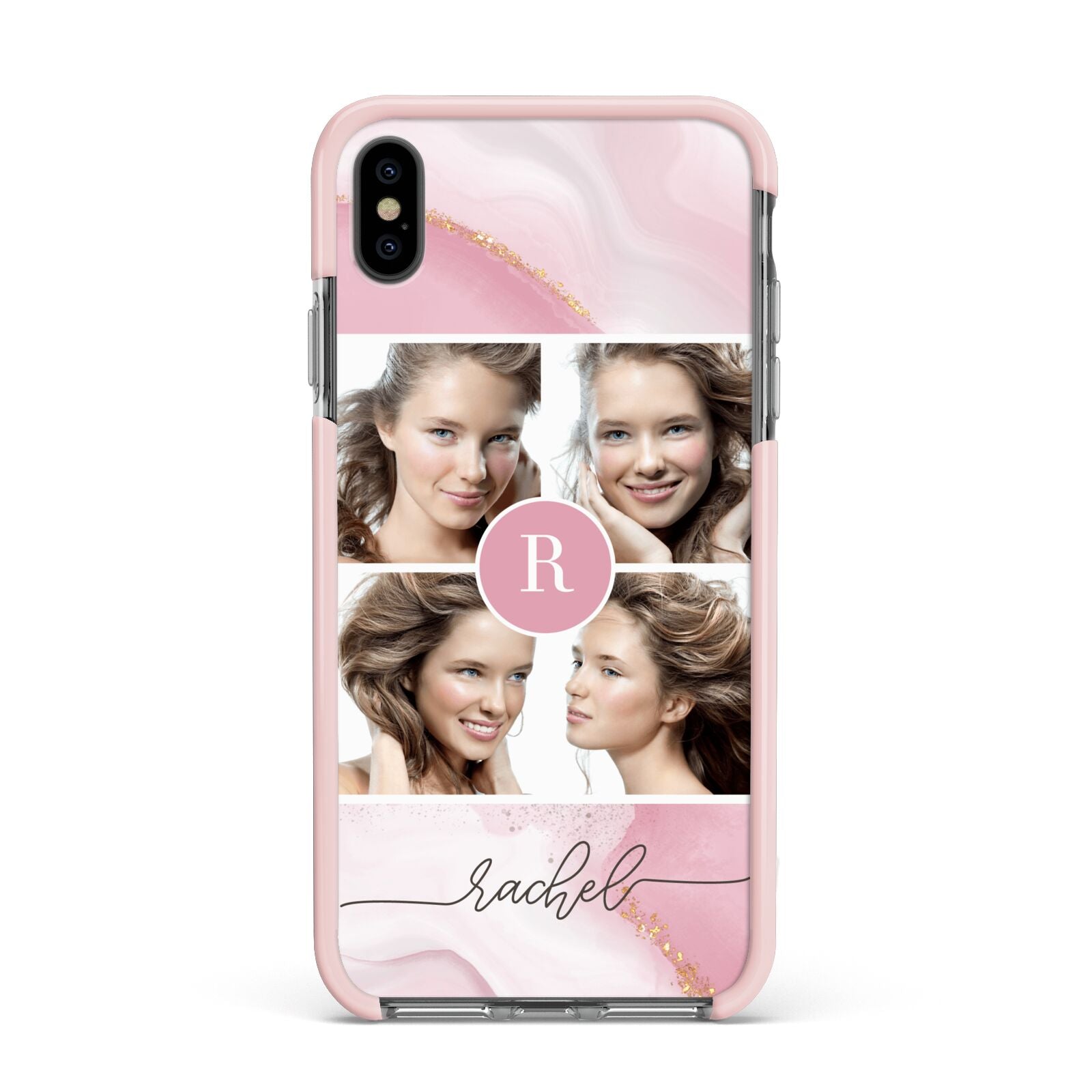 Pink Marble Personalised Photo Apple iPhone Xs Max Impact Case Pink Edge on Black Phone