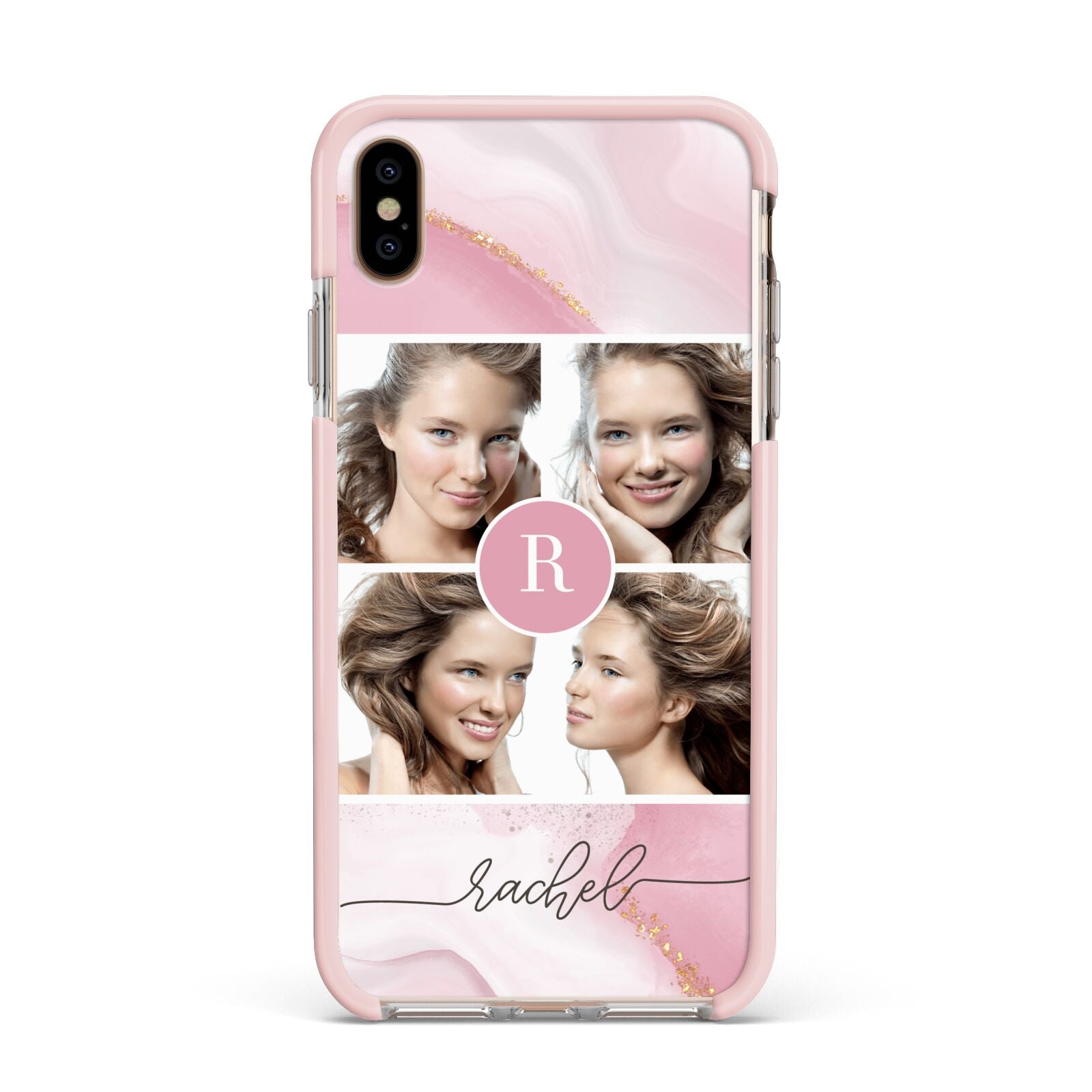 Pink Marble Personalised Photo Apple iPhone Xs Max Impact Case Pink Edge on Gold Phone
