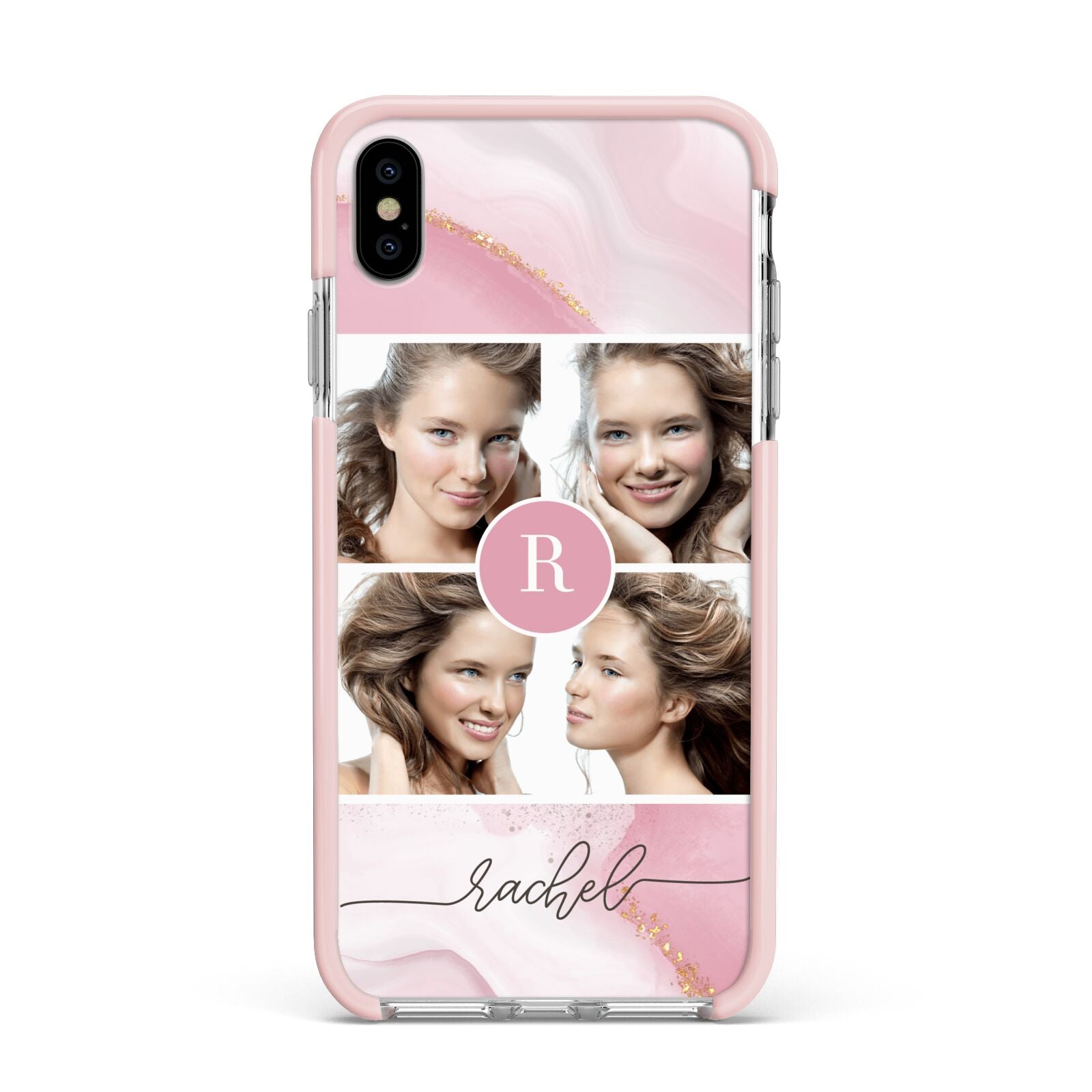 Pink Marble Personalised Photo Apple iPhone Xs Max Impact Case Pink Edge on Silver Phone