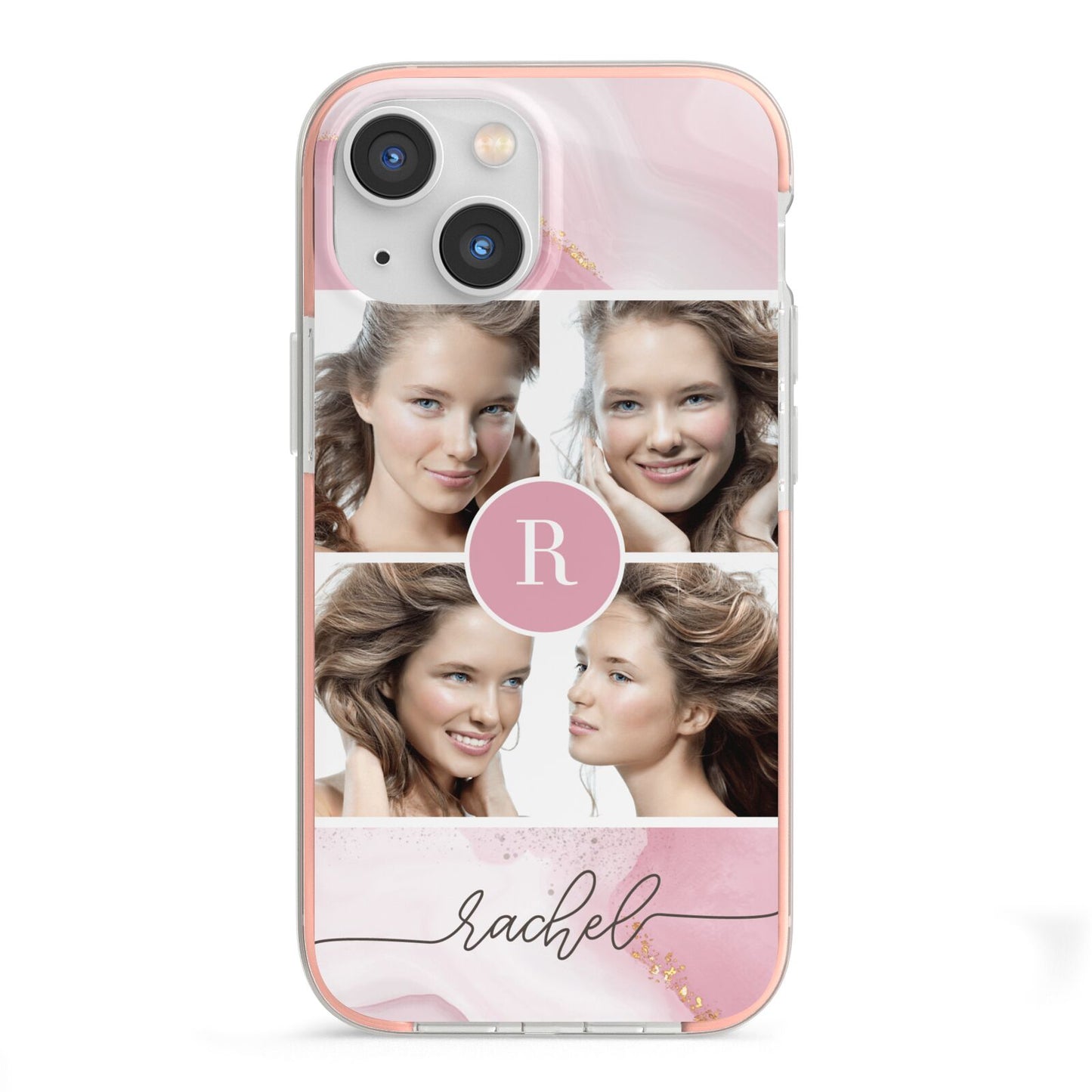 Pink Marble Personalised Photo iPhone 13 Mini TPU Impact Case with Pink Edges