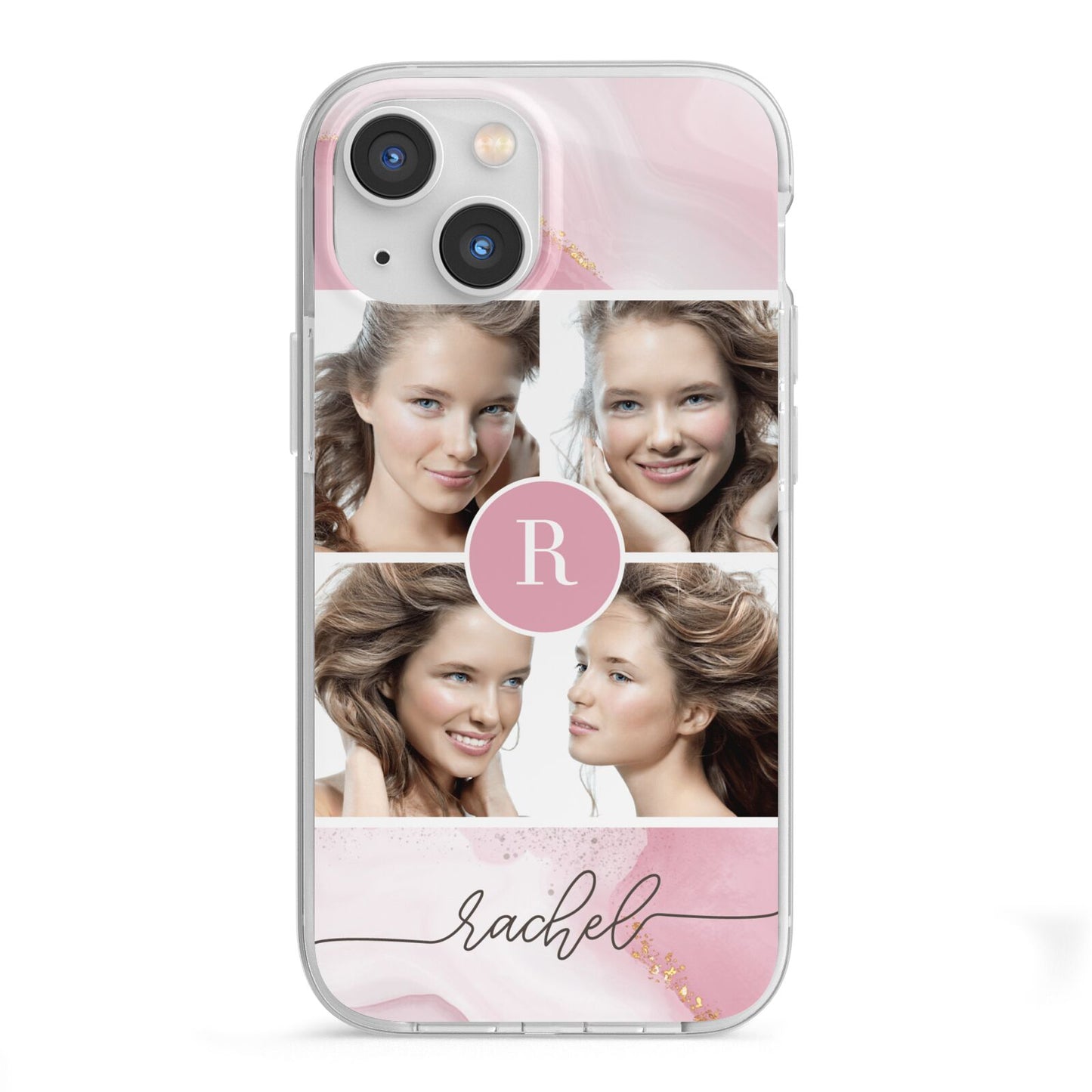 Pink Marble Personalised Photo iPhone 13 Mini TPU Impact Case with White Edges