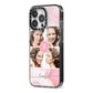Pink Marble Personalised Photo iPhone 13 Pro Black Impact Case Side Angle on Silver phone
