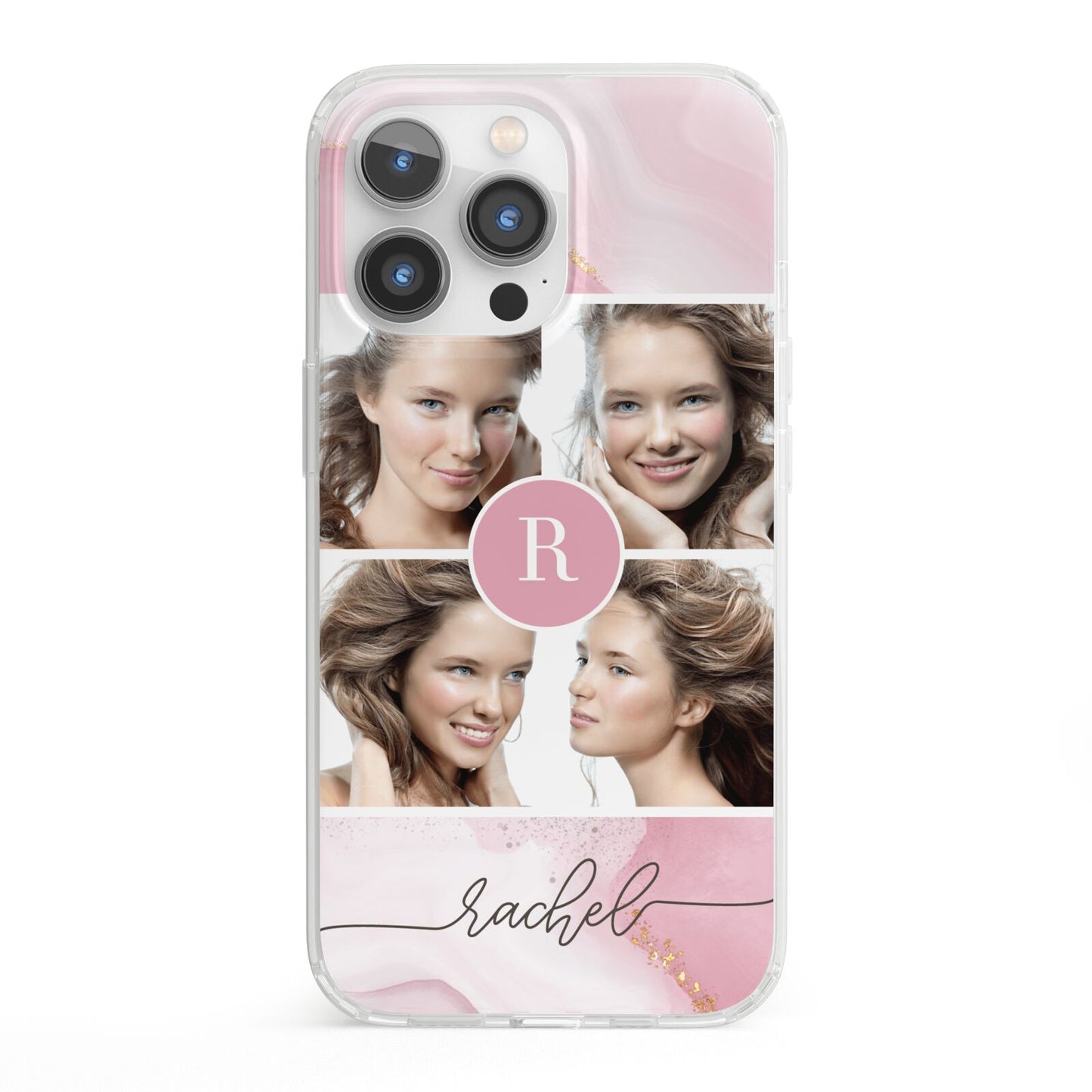 Pink Marble Personalised Photo iPhone 13 Pro Clear Bumper Case
