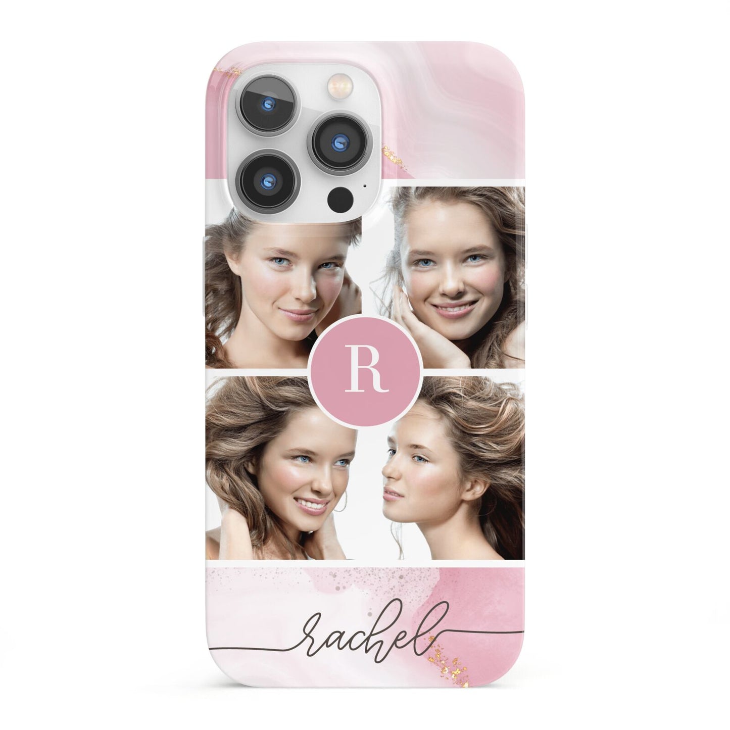 Pink Marble Personalised Photo iPhone 13 Pro Full Wrap 3D Snap Case