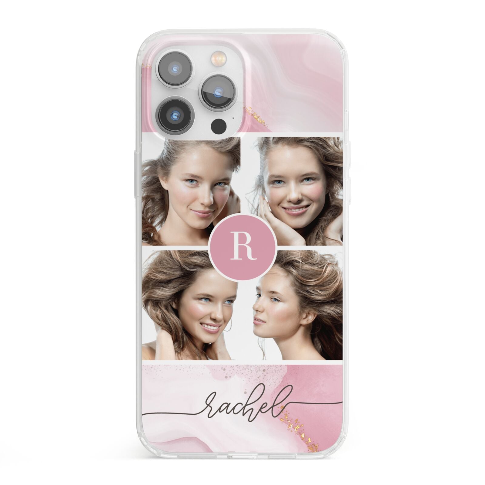 Pink Marble Personalised Photo iPhone 13 Pro Max Clear Bumper Case