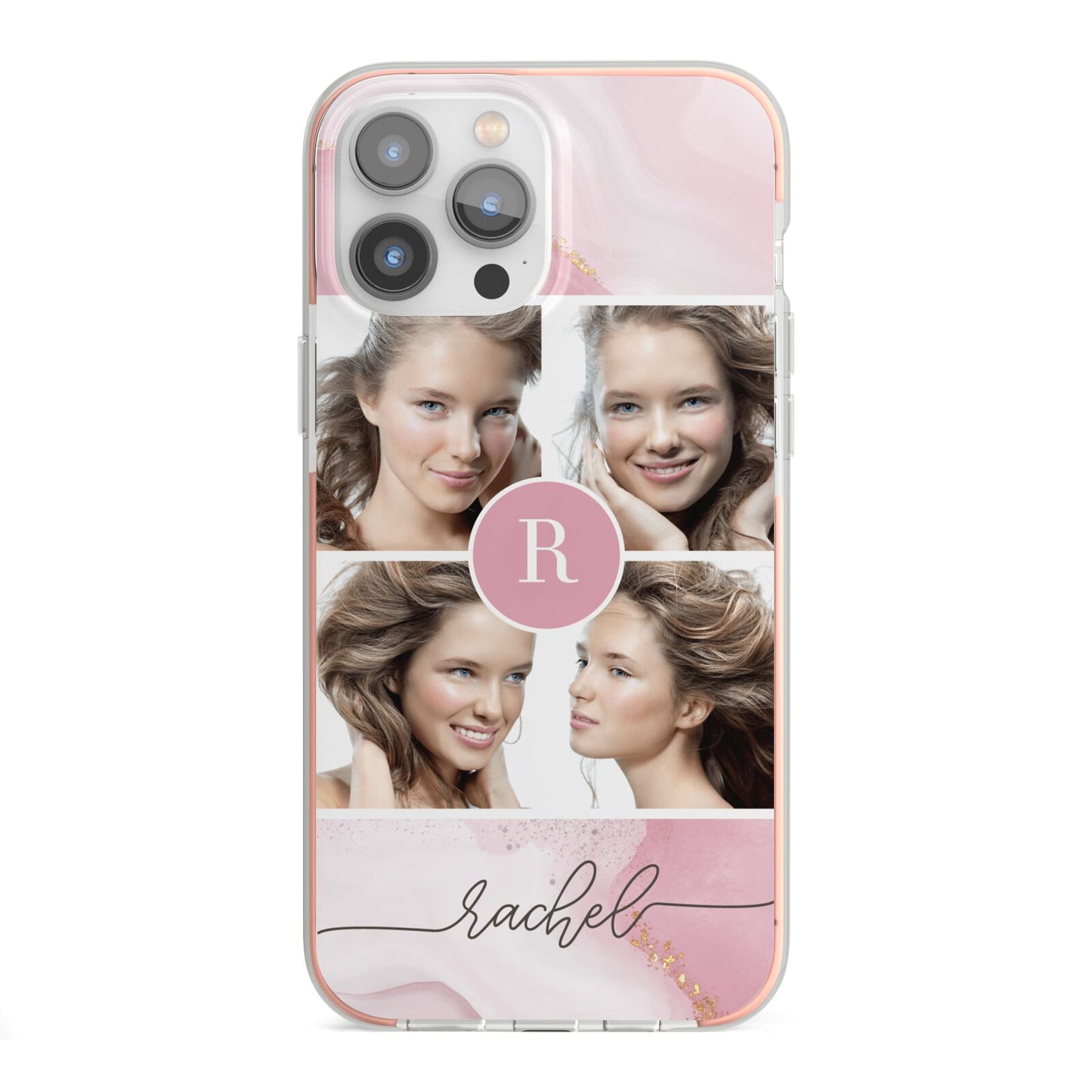 Pink Marble Personalised Photo iPhone 13 Pro Max TPU Impact Case with Pink Edges