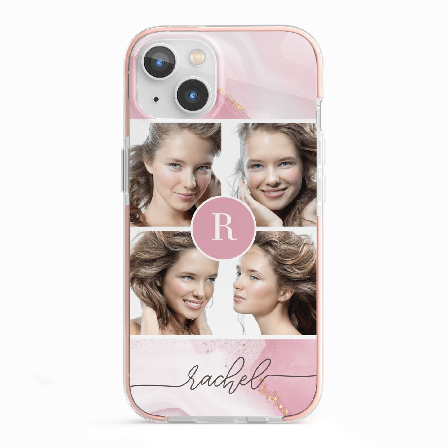 Pink Marble Personalised Photo iPhone 13 TPU Impact Case with Pink Edges