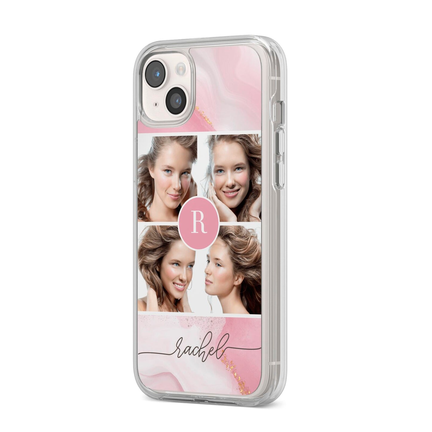 Pink Marble Personalised Photo iPhone 14 Plus Clear Tough Case Starlight Angled Image