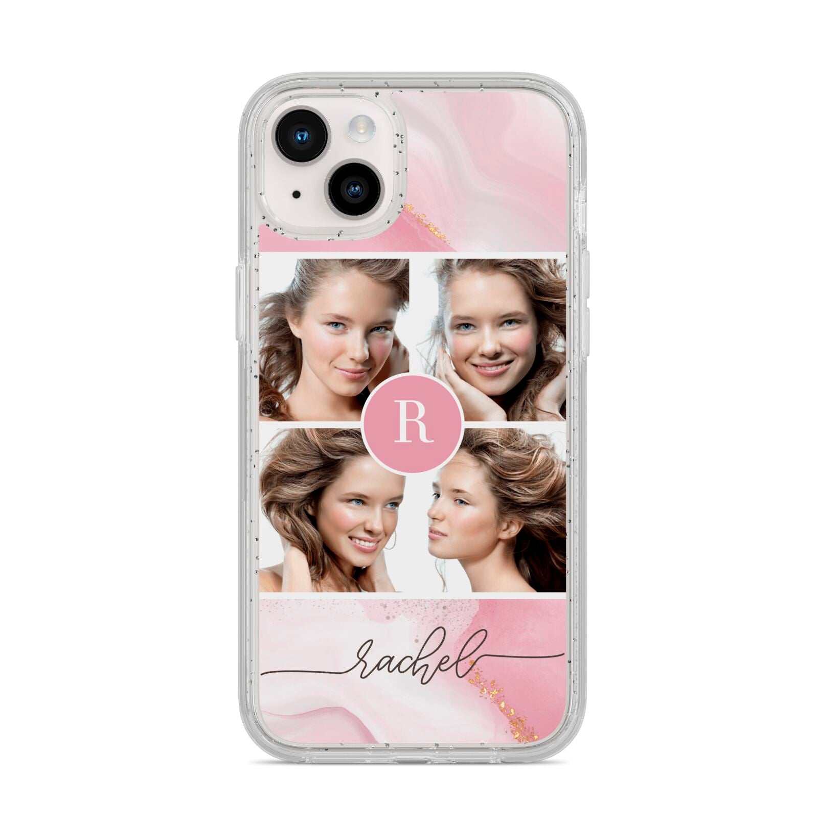 Pink Marble Personalised Photo iPhone 14 Plus Glitter Tough Case Starlight