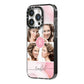 Pink Marble Personalised Photo iPhone 14 Pro Black Impact Case Side Angle on Silver phone