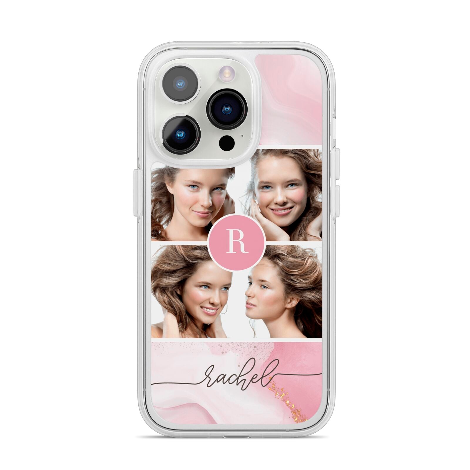 Pink Marble Personalised Photo iPhone 14 Pro Clear Tough Case Silver