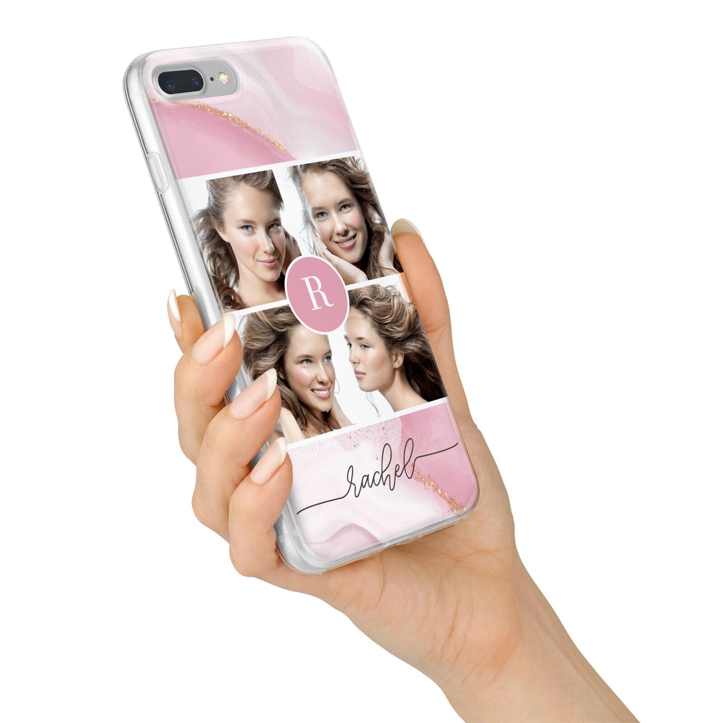 Pink Marble Personalised Photo iPhone 7 Plus Bumper Case on Silver iPhone Alternative Image