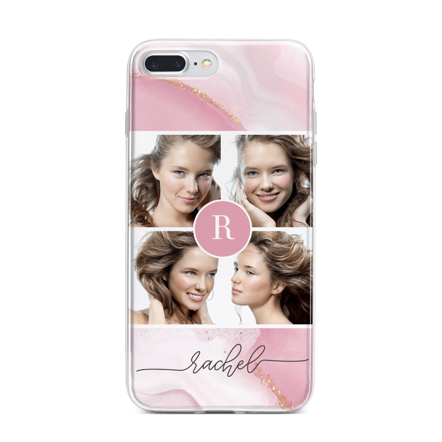 Pink Marble Personalised Photo iPhone 7 Plus Bumper Case on Silver iPhone