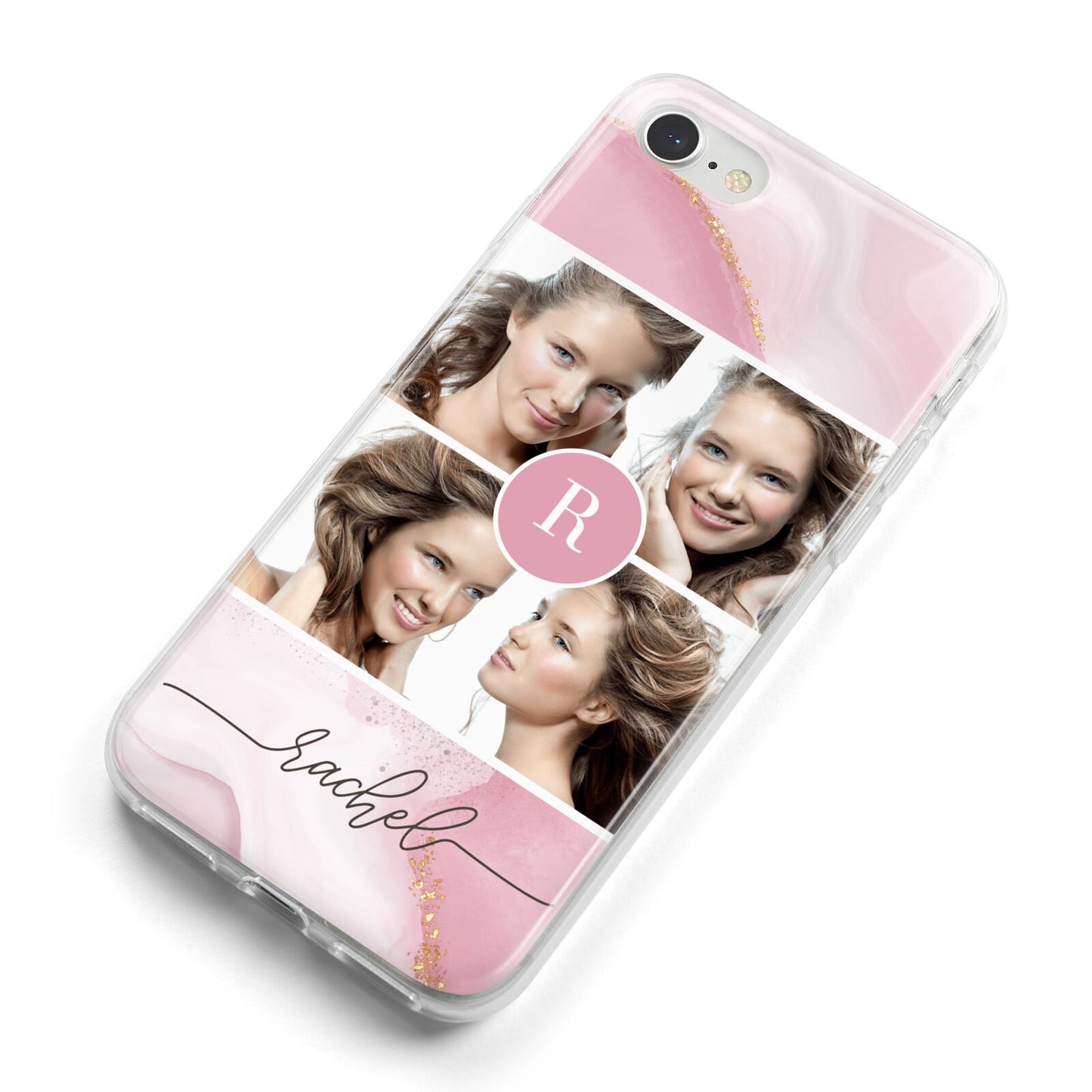 Pink Marble Personalised Photo iPhone 8 Bumper Case on Silver iPhone Alternative Image