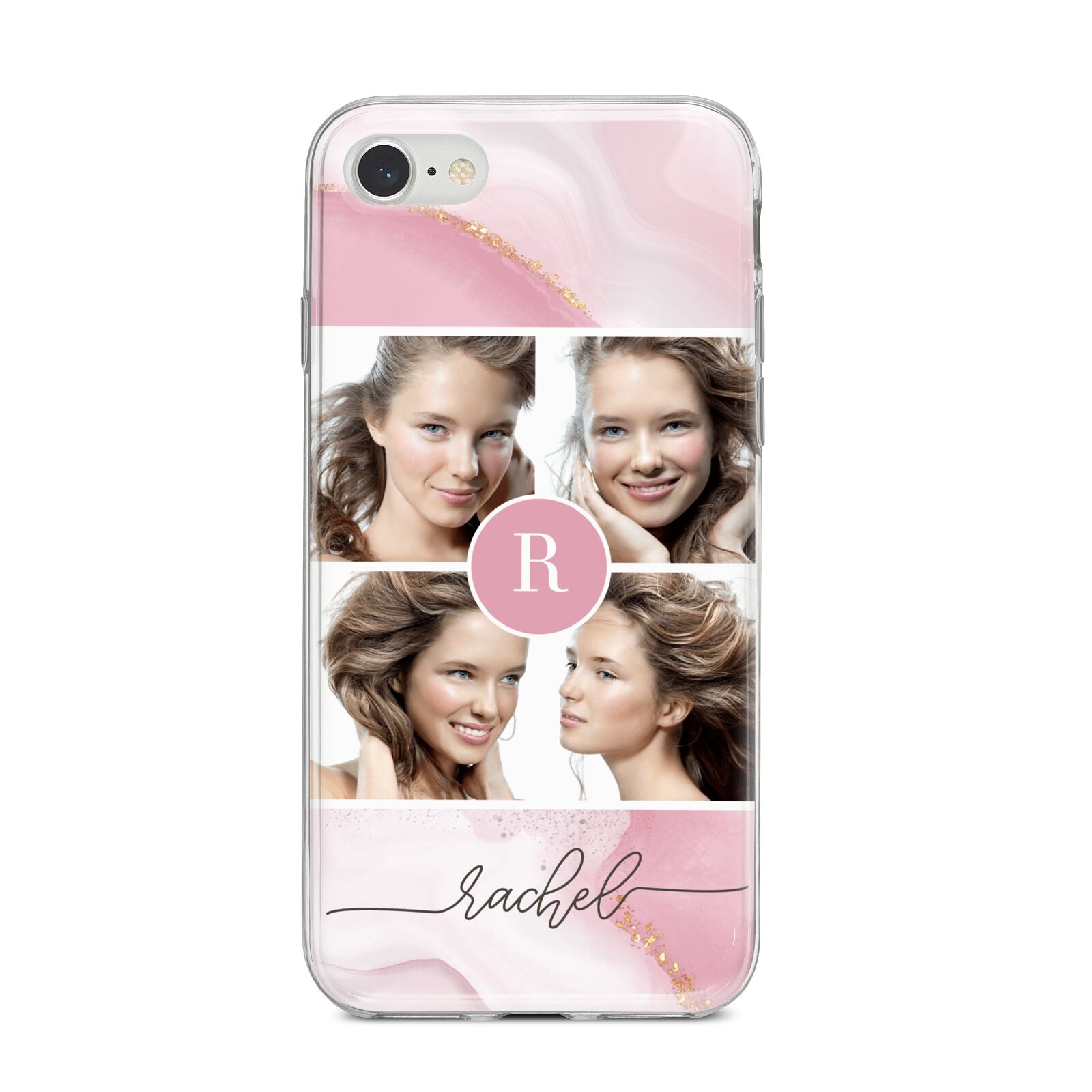 Pink Marble Personalised Photo iPhone 8 Bumper Case on Silver iPhone