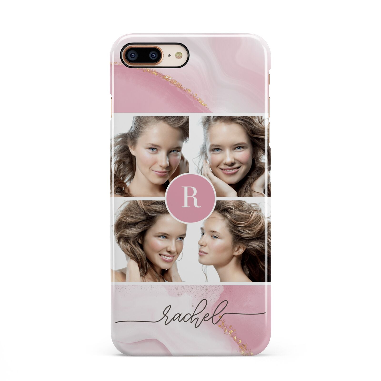 Pink Marble Personalised Photo iPhone 8 Plus 3D Snap Case on Gold Phone