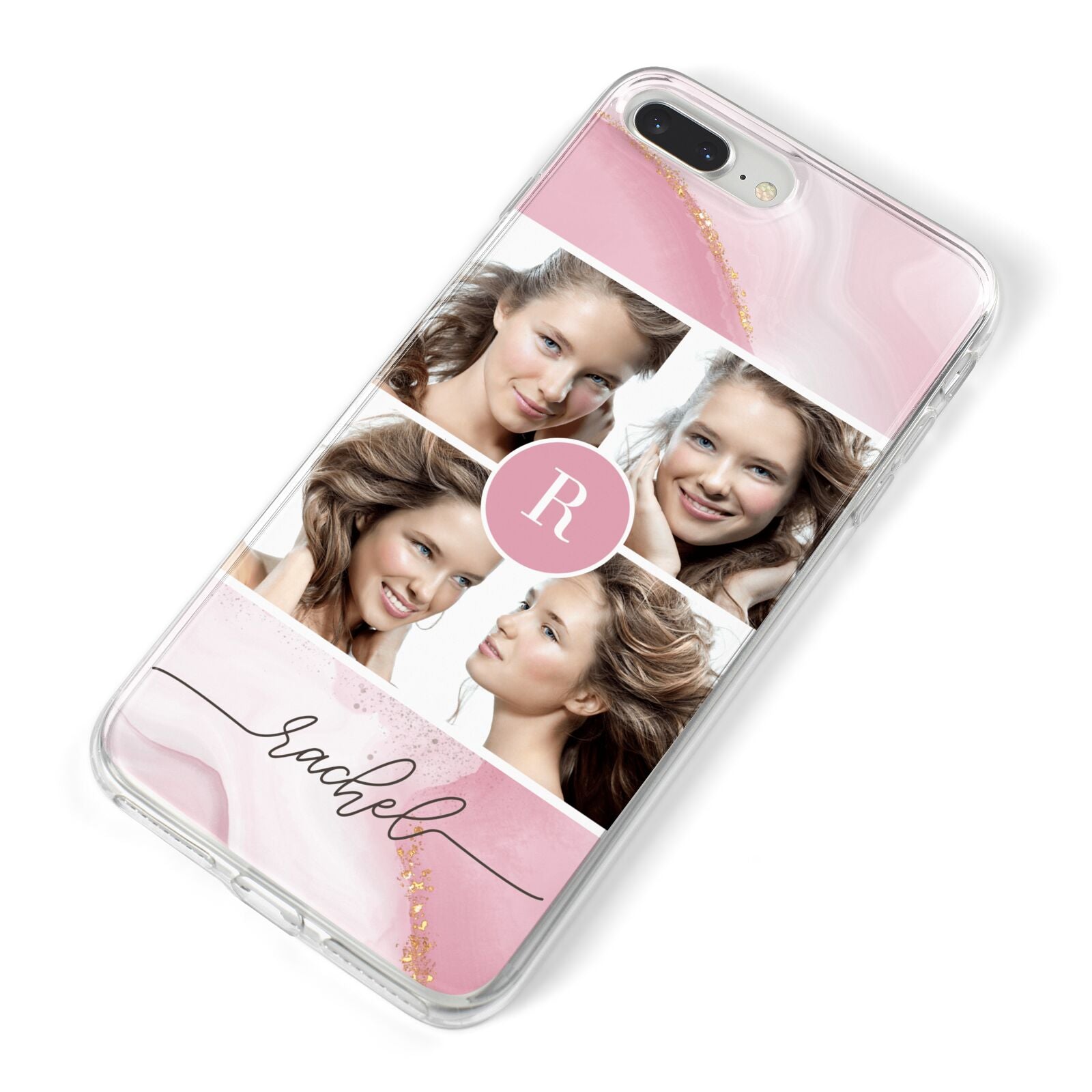 Pink Marble Personalised Photo iPhone 8 Plus Bumper Case on Silver iPhone Alternative Image