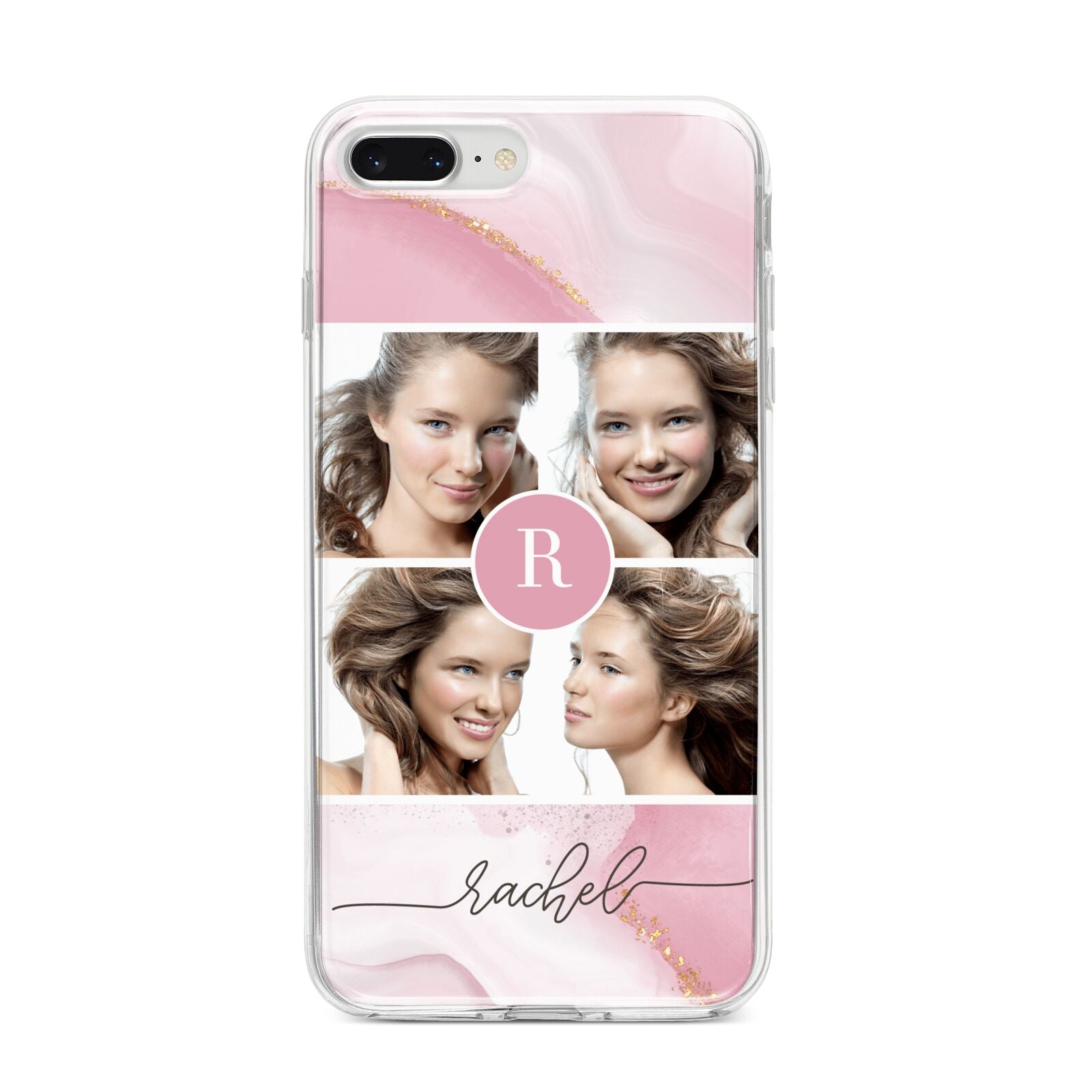 Pink Marble Personalised Photo iPhone 8 Plus Bumper Case on Silver iPhone