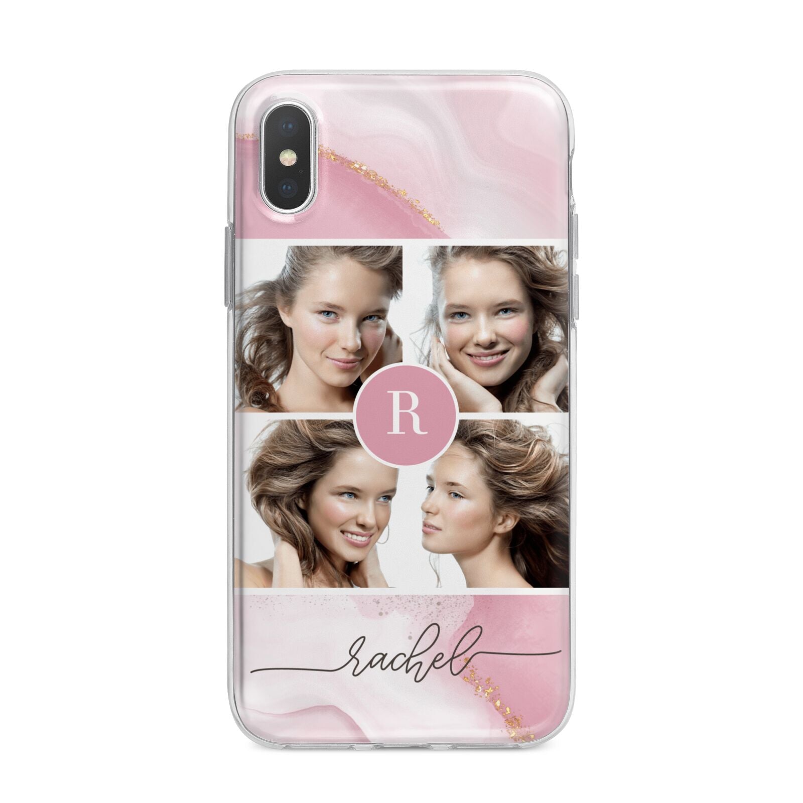 Pink Marble Personalised Photo iPhone X Bumper Case on Silver iPhone Alternative Image 1