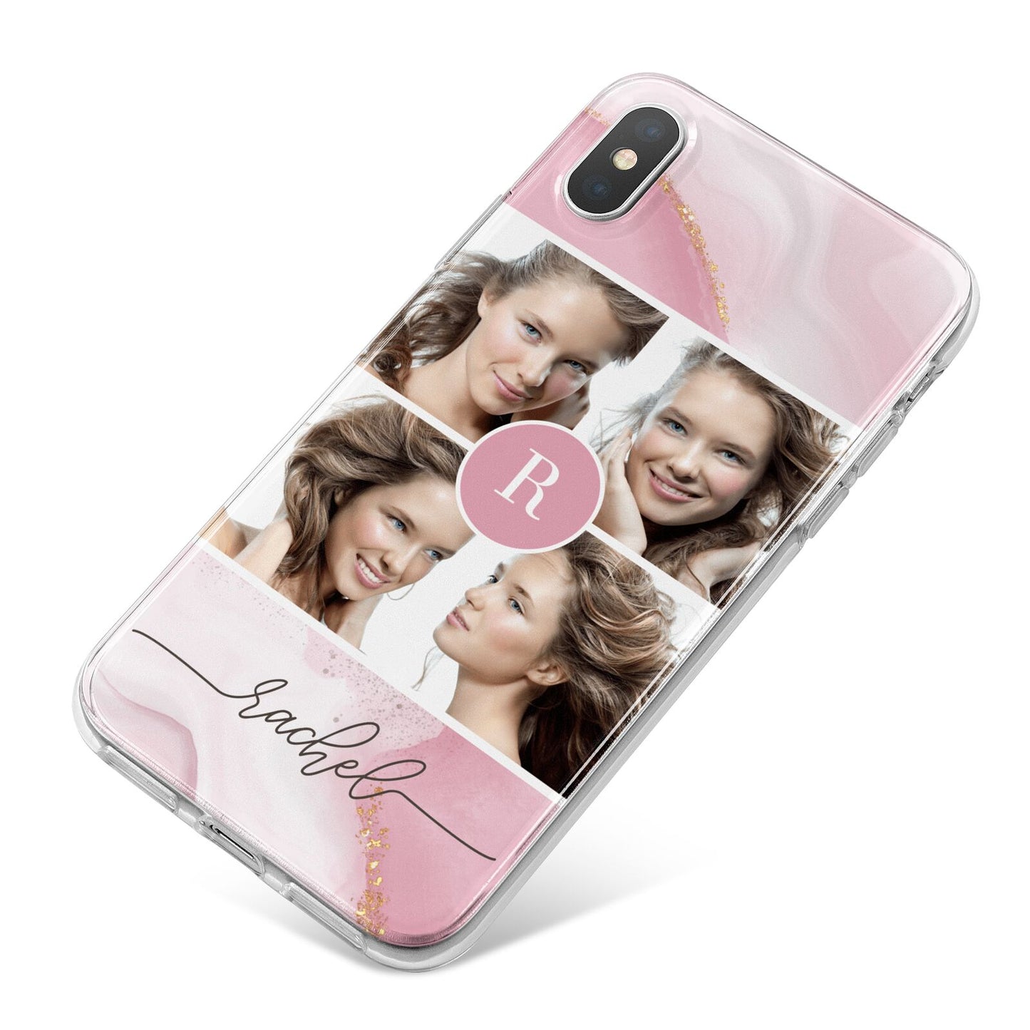 Pink Marble Personalised Photo iPhone X Bumper Case on Silver iPhone