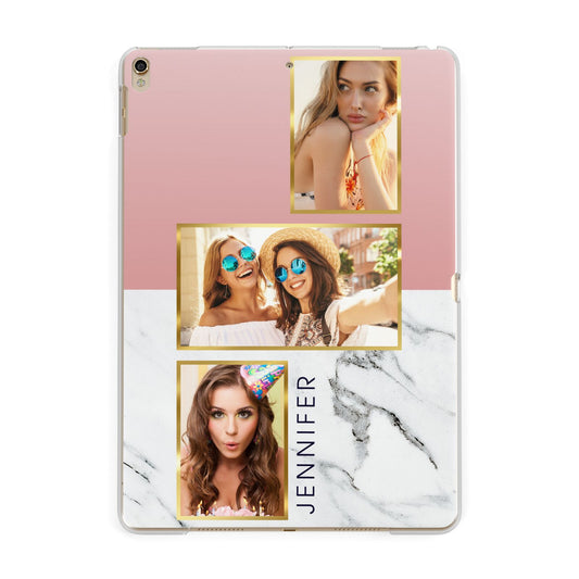 Pink Marble Photo Upload Name Apple iPad Gold Case